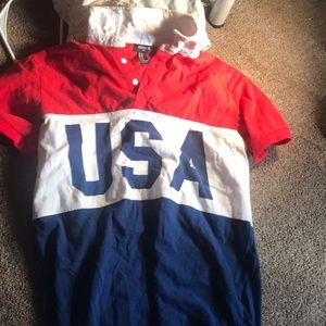 Blue white and red men’s top